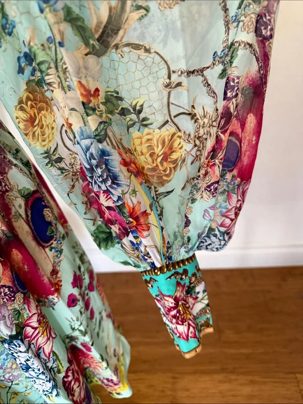 Camilla Brand Floral V-Neck Long Sleeve Mini Dress with Beading. - Picture 6 of 9
